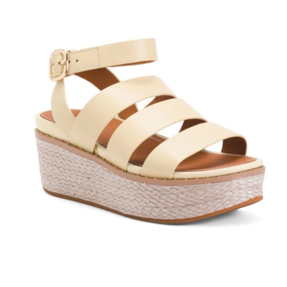 FITFLOP NWB Sz 9 Pale Yellow Leather Eloise Espadrille Wedge Sandals - Picture 10 of 10